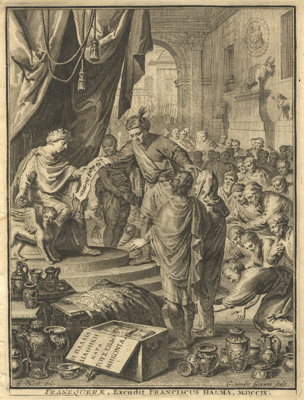 Bijbelse voorstelling, titelblad Oude Testament in Grieks by Gerard Hoet, Gilliam van der Gouwen