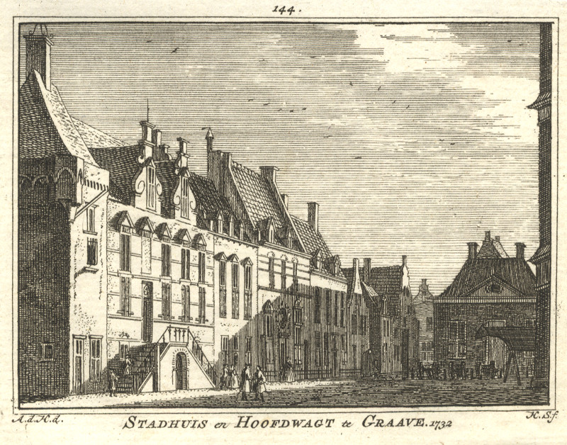 Stadhuis en Hoofdwagt te Graave. 1732 by H. Spilman, A. de Haen
