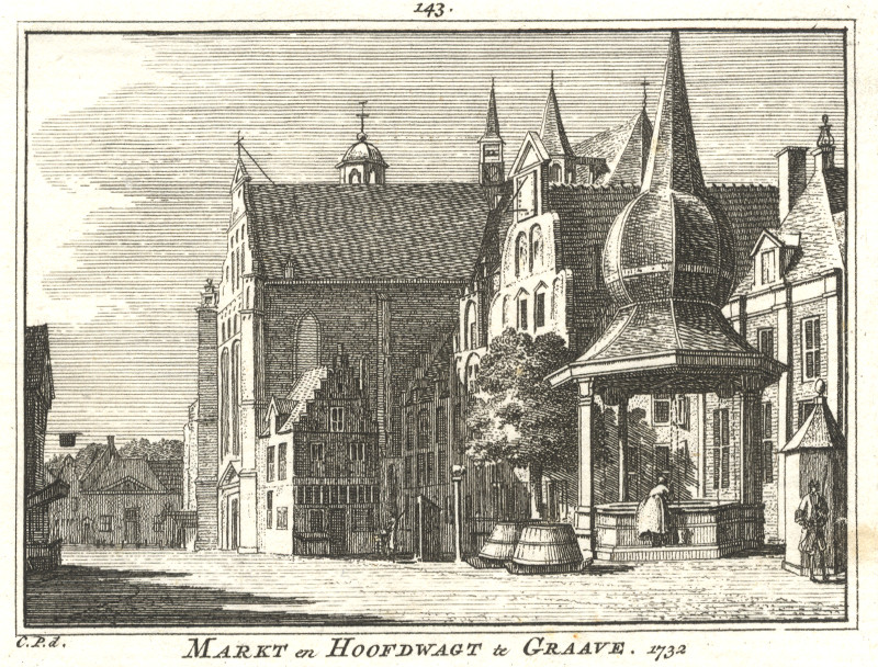 Markt en Hoofdwagt te Graave. 1732 by C. Pronk
