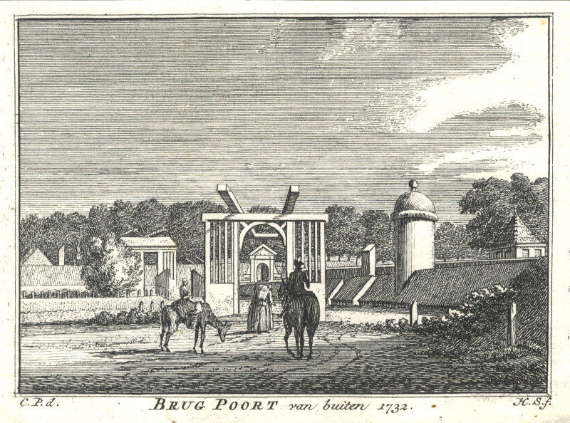 Brug Poort te Graave van buiten. 1732 by H. Spilman, C. Pronk