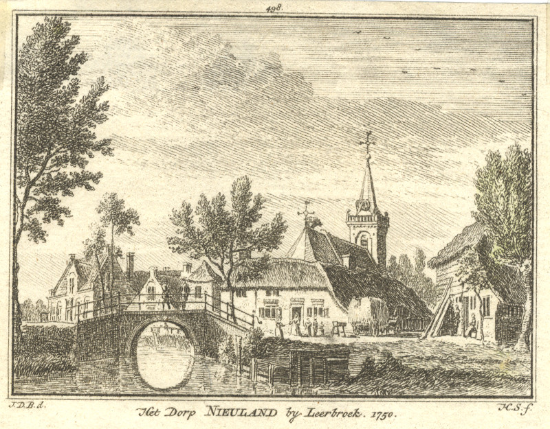 Het Dorp Nieuland by Leerbroek. 1750 by H. Spilman, J. de Beijer