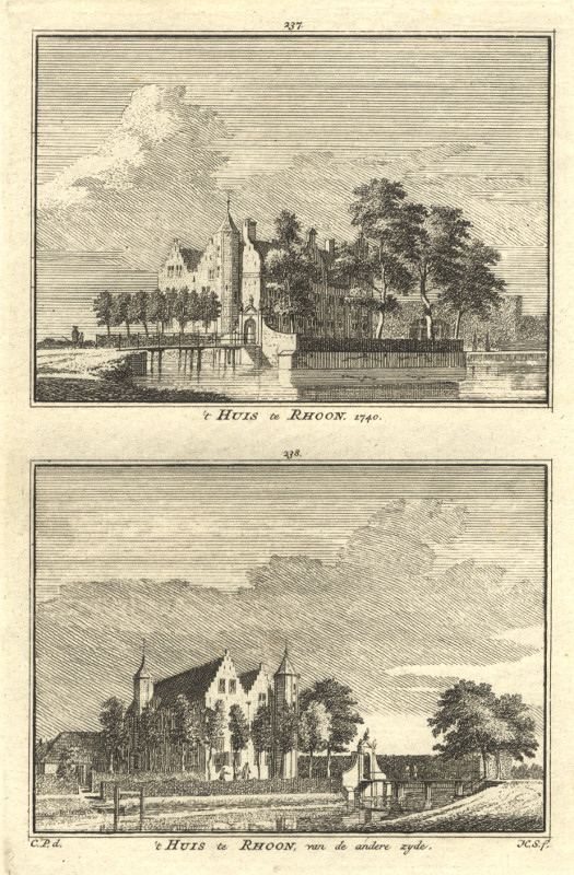 view ´t Huis te Rhoon; ´t Huis te Rhoon van de andere zyde by H. Spilman, C. Pronk