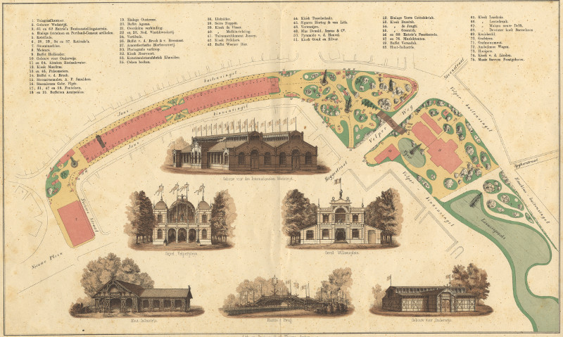 Plattegrond van de Nationale Tentoonstelling van Nederlandsche en Koloniale Nijverheid in Arnhem by G.J. Thieme