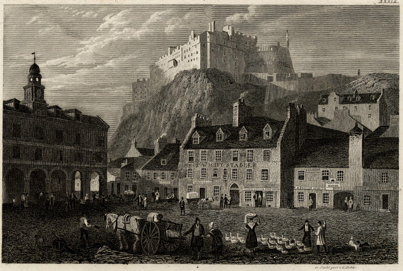 Das Edinburger Schloss vom Grassmarkte aus by G. Dobler