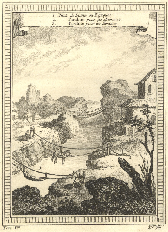print Pont de Liane, ou Bejuques; Tarabite pour les Animaux, Tarabite pour les Hommes by Q.P. Chedel