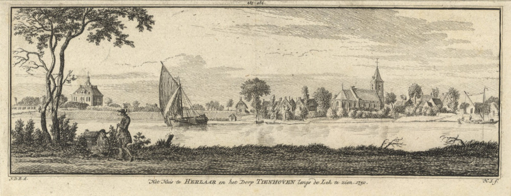 Het Huis te Herlaar en het Dorp Tienhoven langs de Lek te zien. 1750 by H. Spilman, J. de Beijer