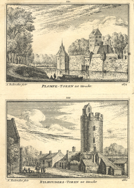 view Plompe-Toren tot Utrecht 1672; Bylhouders-Toren tot Utrecht 1660 by A. Rademaker