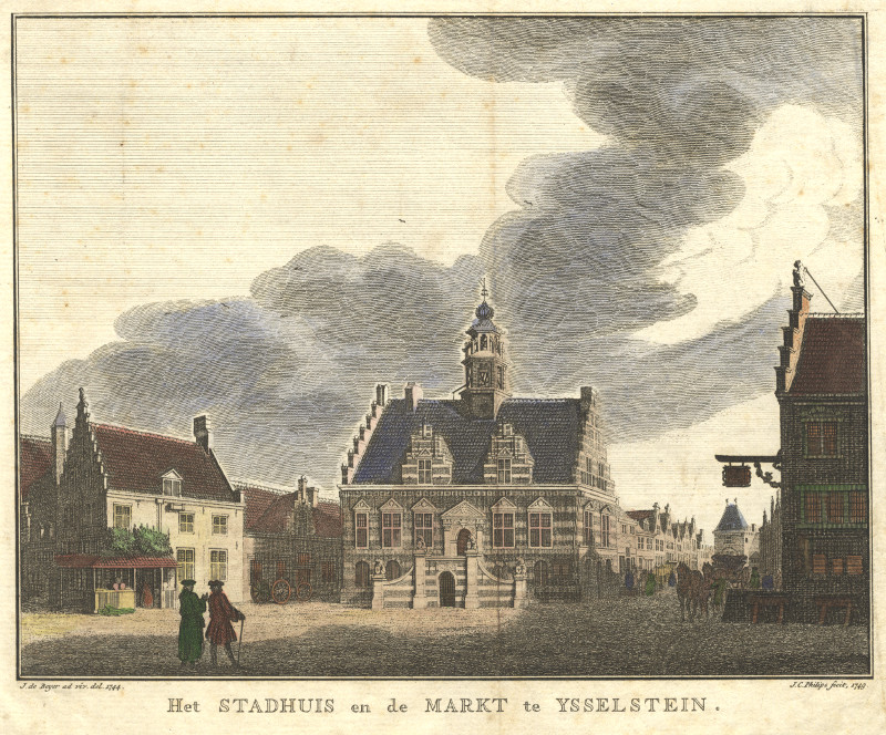 Het Stadhuis en de Markt te Ysselstein by J.C. Philips, J. de Beijer