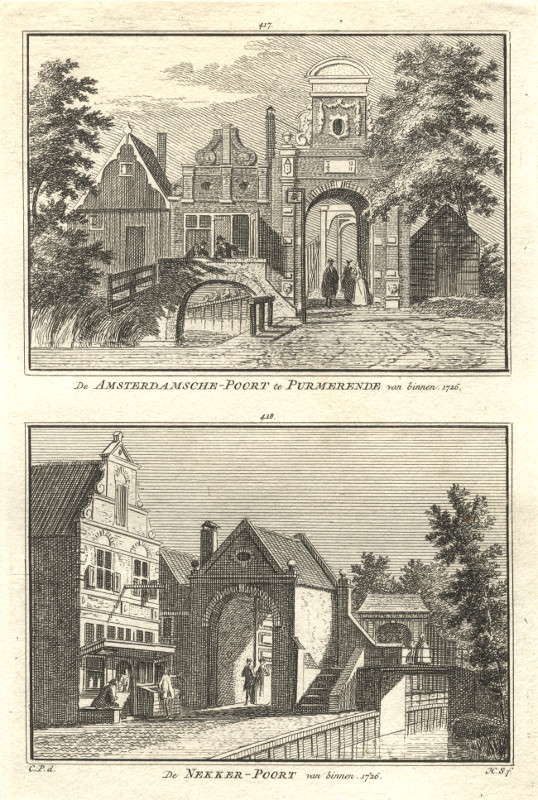 view De Amsterdamsche-Poort te Purmerende van binnen; De Nekker-Poort van binnen by H. Spilman, C. Pronk