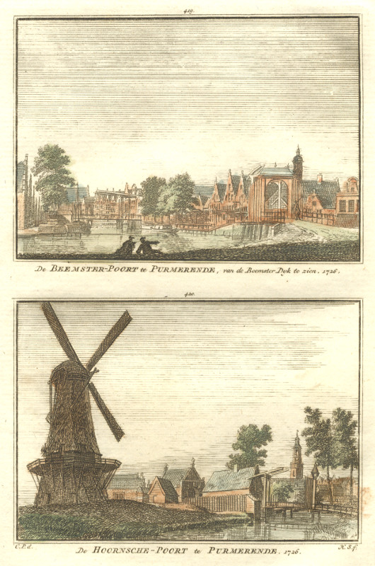 view De Beemster-Poort te Purmerende; De Hoornsche-Poort te Purmerende by H. Spilman, C. Pronk