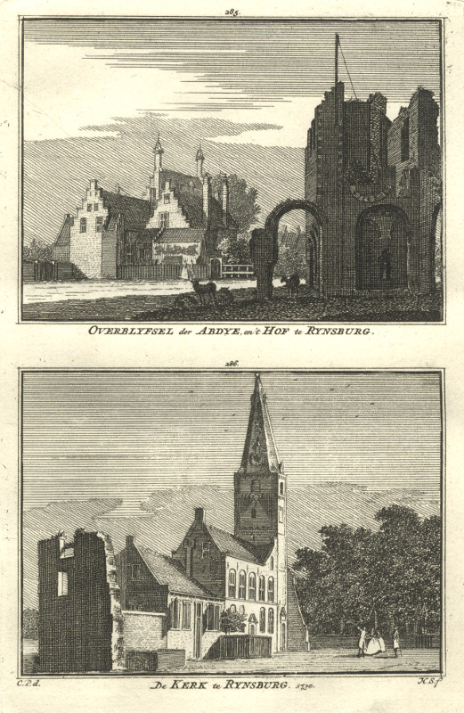 view Overblyfsel der Abdye en ´t Hof te Rynsburg; De kerk te Rynsburg by H. Spilman, C. Pronk