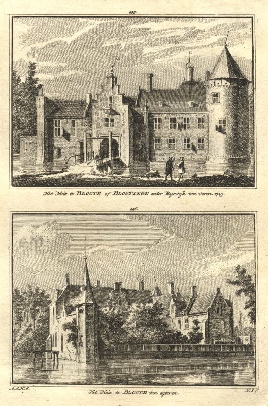 view Het Huis te Bloote of Blootinge onder Ryswyk van voren; van agteren by H. Spilman, A. de Haan