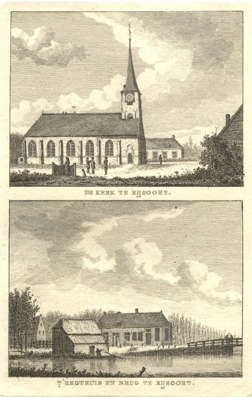 view De kerk te Rijsoort;  t´ Regthuis en brug te Rijsoort by C.F. Bendorp, J. Bulthuis