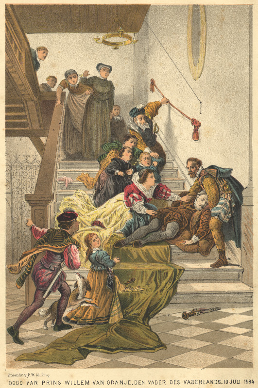 view Dood van Prins Willem van Oranje, den Vader des Vaderlands. 10 juli 1584 by P.W.M. Trap