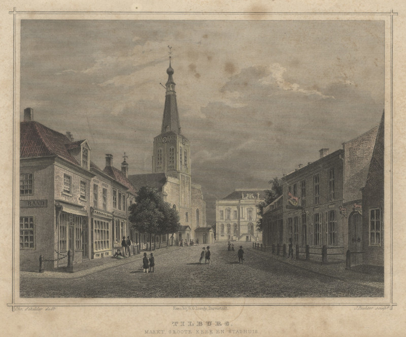 Tilburg. Markt, Groote Kerk en Stadhuis. by J. Richter, Chr. Schüler