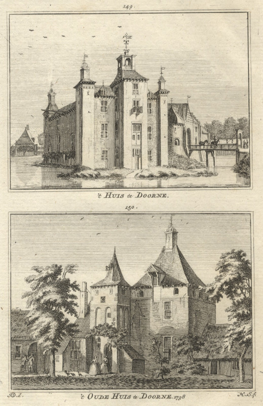 view ´t Huis te Doorne; ´t Oude Huis te Doorne. 1738 by H. Spilman naar J. de Beijer