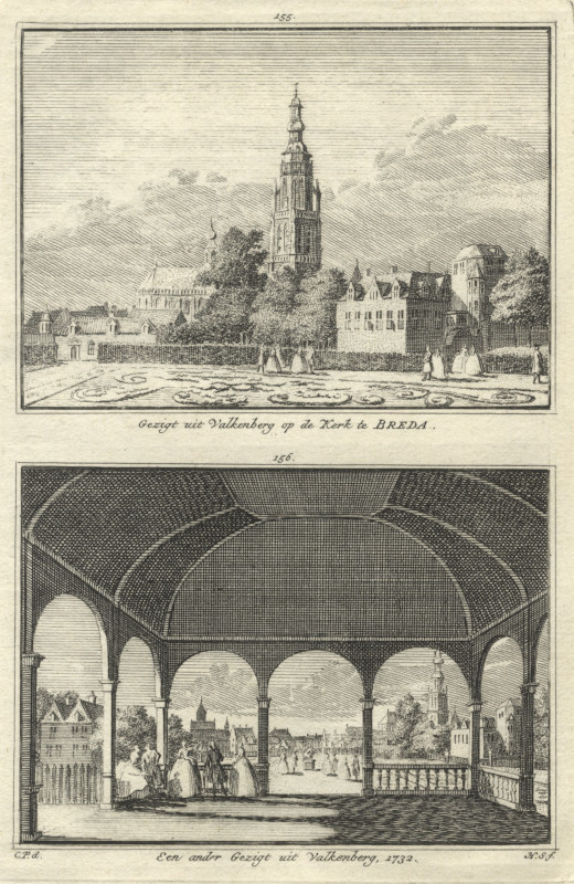 view Gezicht uit Valkenberg op de Kerk te Breda; Een ander Gezigt uit Valkenberg, 1732 by C. Pronk, H. Spilman