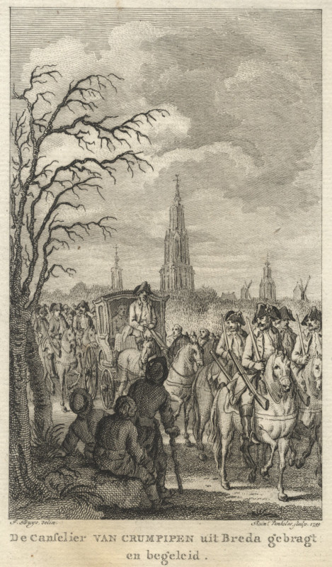 view De Canselier van Crumpipen uit Breda gebragt en begeleid by Reinier Vinkeles, J. Buys