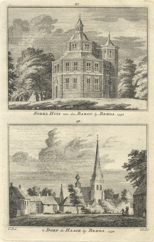 view Speel Huis van den Baron, by Breda; ´t Dorp de Haage by Breda. 1732 by C. Pronk, H. Spilman