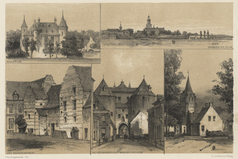 Heeswijk, Bergen op Zoom, het Markiezenhof, de Gevangenpoort, Wouw by P.A. Schipperus