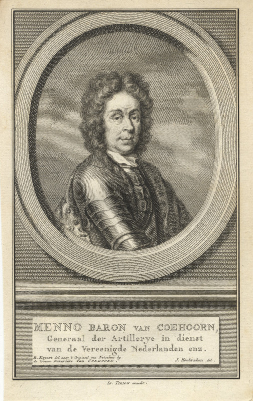 print Menno Baron van Coehoorn, Generaal de rArtillerye in dienst van de Vereenigde Nederlanden enz by J. Houbraken, R. Keyert naar Netscher
