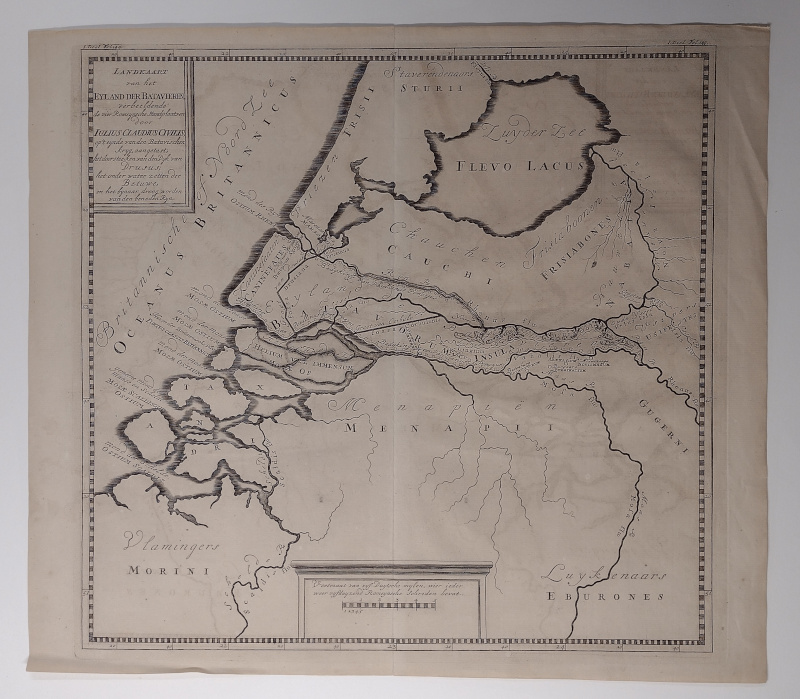 Landkaart van het Eyland der Batavieren verbeeldende de vier Romeynsche Standplaatsen by Pieter de Hondt
