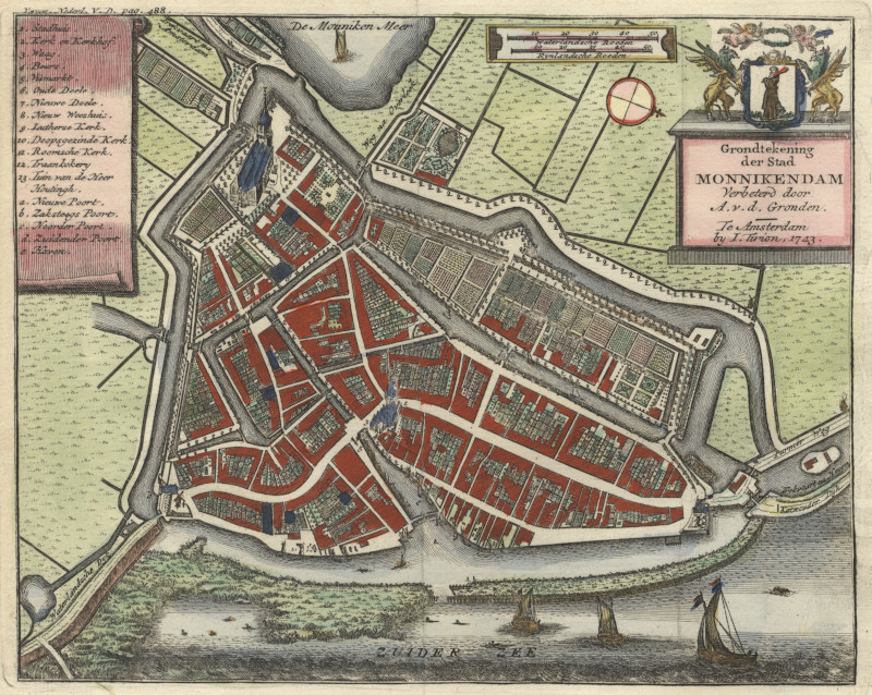 Grondtekening der Stad Monnikendam by Isaak Tirion