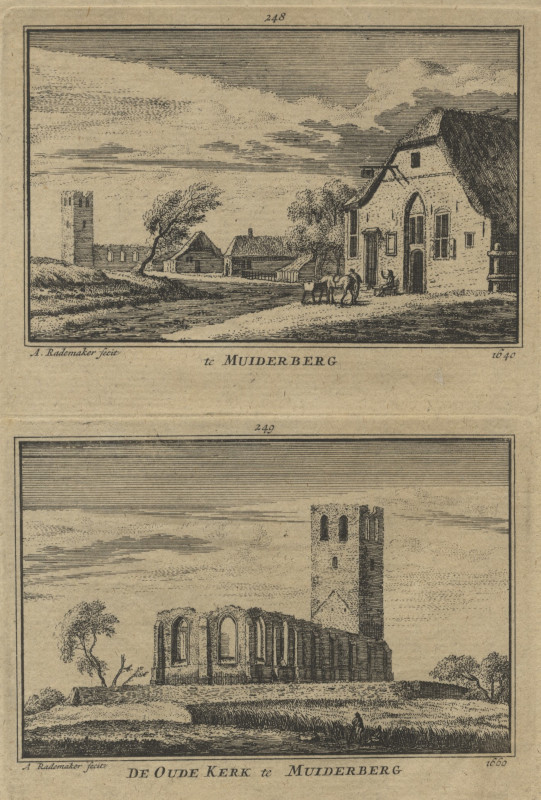 view te Muiderberg, 1640; De Oude Kerk te Muiderberg 1660 by A. Rademaker