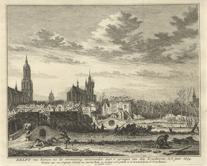 Delft van binnen, na de verwoesting, veroorzaakt door ´t springen van den Kruidtooren by S. Fokke, naar E.L. van der Poel
