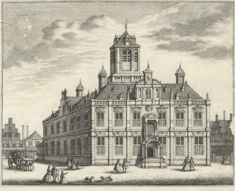 Gesigt van het Stadt-huys; Vue de la Maison de Ville by L. Schenk naar A. Rademaker