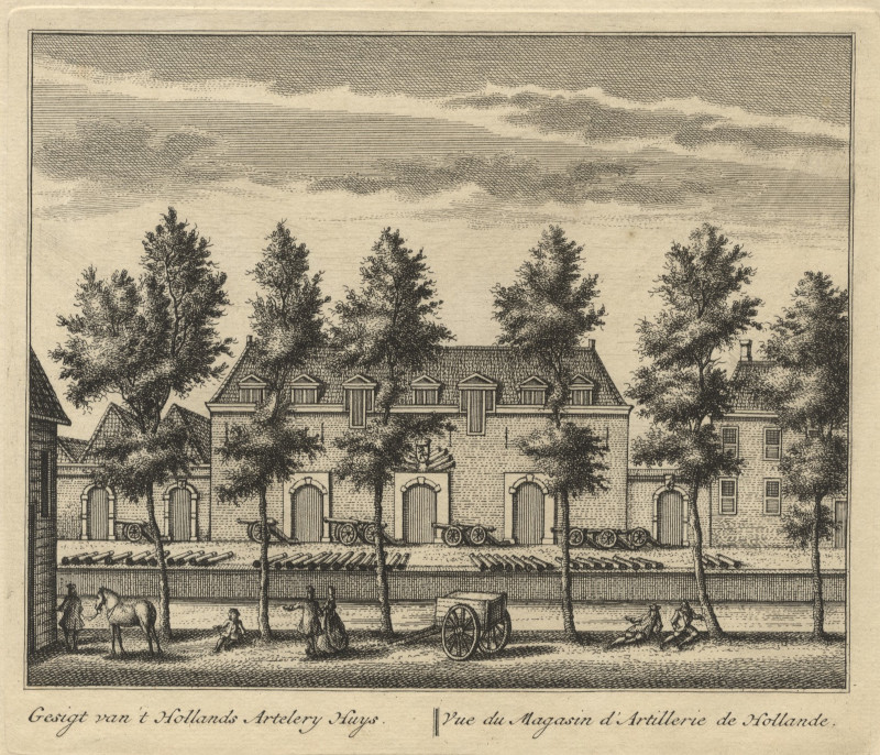 Gesigt van ´t Hollands Artelery Huys; Vue du Magasin d´Artillerie de Hollande by L. Schenk naar A. Rademaker