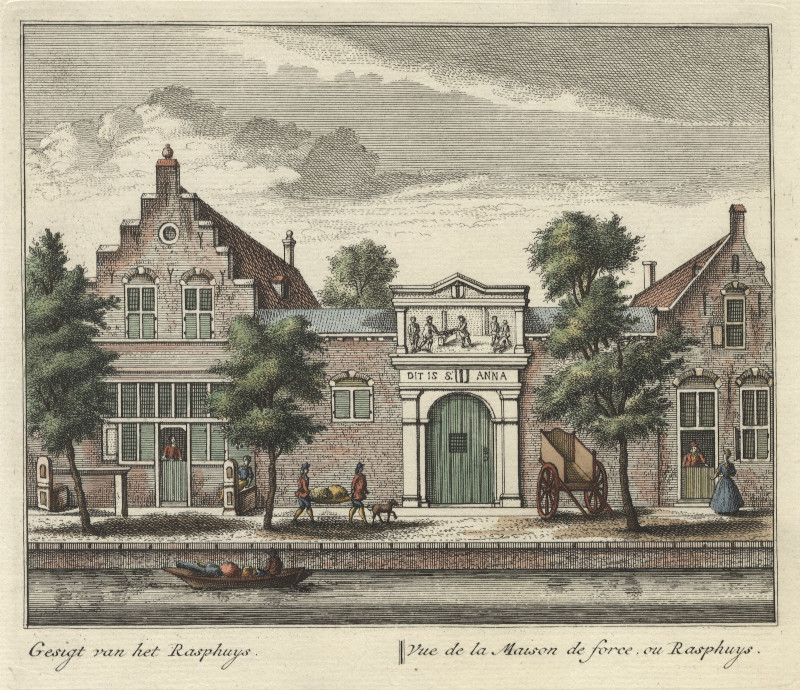 Gesigt van het Rasphuys; Vue de la Maison de force, ou Rasphuys by L. Schenk naar A. Rademaker