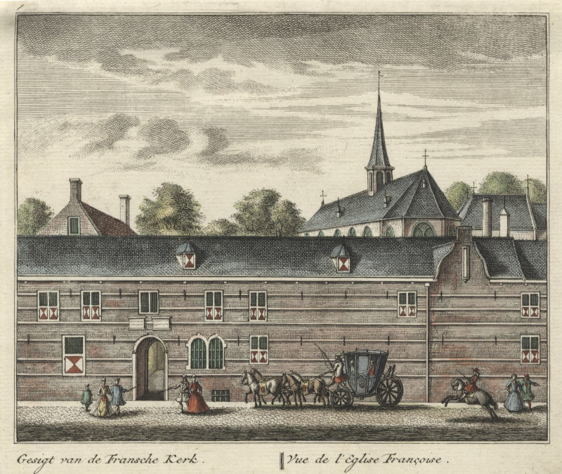 Gesigt van de Fransche Kerk; Vue de l´Eglise Francoise by L. Schenk naar A. Rademaker