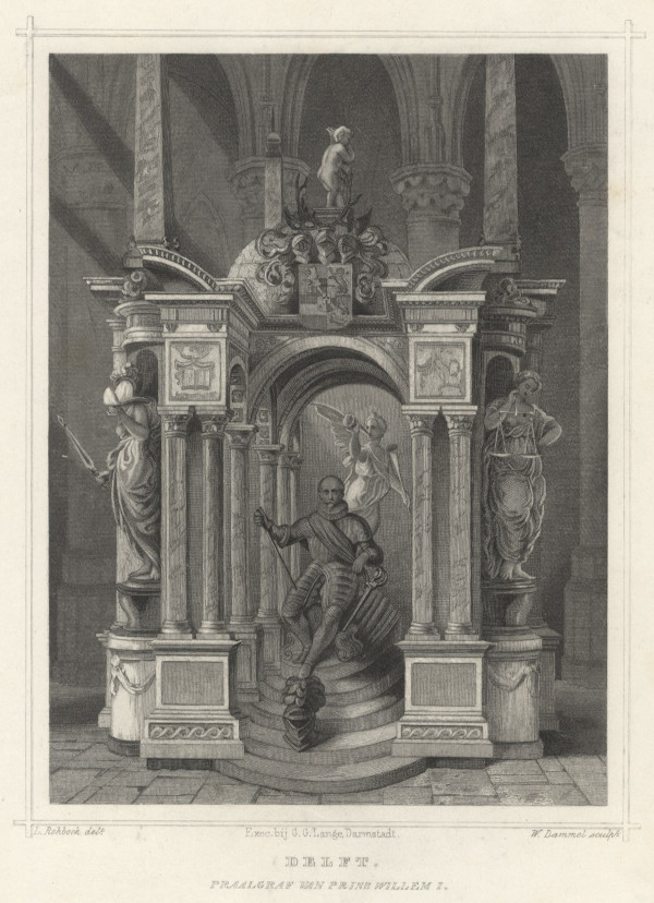 print Delft, praalgraf van Prins Willem I by L. Rohbock, W. Dammel