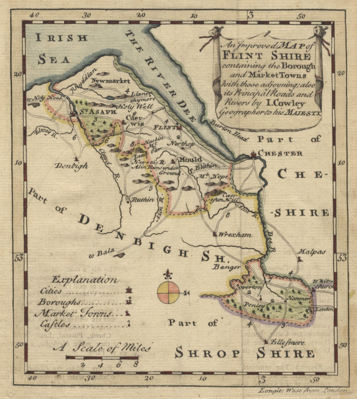 An improved map of Flint Shire containing the Borough and Market Towns by J. Cowley