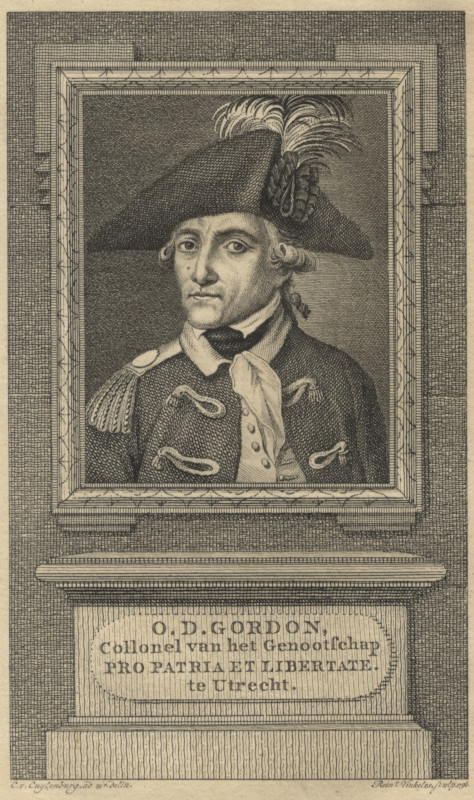 print O.D. Gordon, Collonel van het Genootschap Pro Patria et Libertate, te Utrecht by R. Vinkeles, C. van Cuylenburg