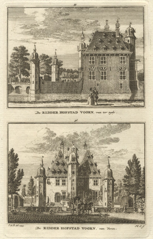 view De Ridder Hofstad Voorn, van ter zyde; van Voren by H. Spilman naar J. de Beijer