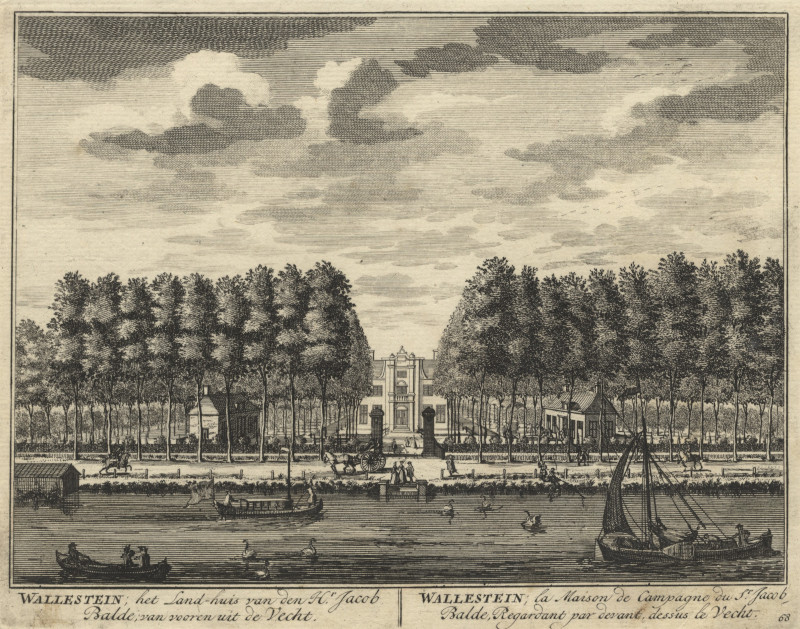 Wallestein; het Land-huis van den Hr. Jacob Baldé; van vooren uit de Vecht by D. Stoopendaal