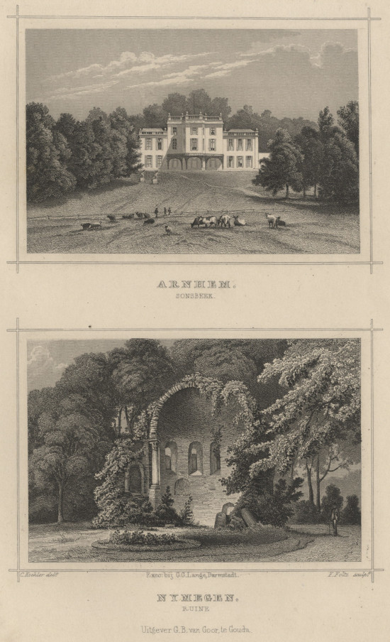 view Arnhem, Sonsbeek; Nymegen, Ruine by C. Koehler, F. Foltz