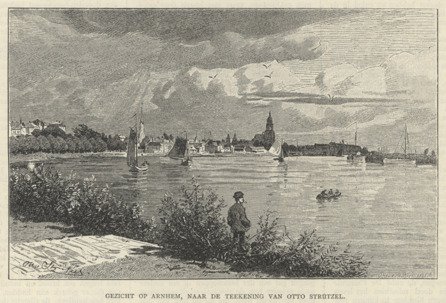 Gezicht op Arnhem, naar de teekening van Otto Strützel by G. Heuer en Kirmse X.A. naar O. Strützel