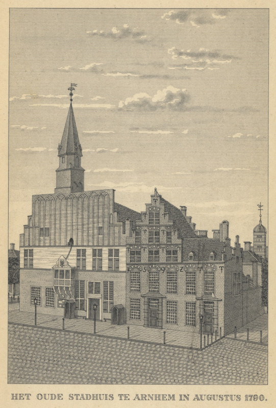 view Het oude stadhuis te arnhem in augustus 1790 by G.J. Thieme