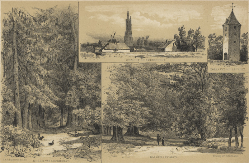 Gezicht op Amersfoort; Toren van Leusden; Bosch van Lockhorst, Bij Oud-Leusden by P.A. Schipperus
