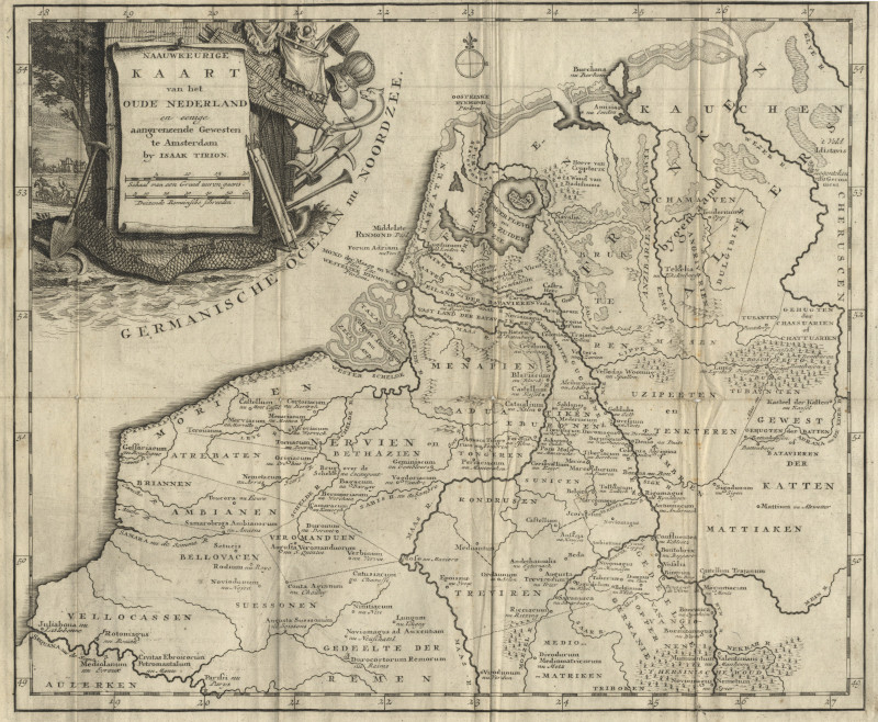 Naauwkeurige kaart van het Oude Nederland en eenige aangrenzende Gewesten by I. Tirion
