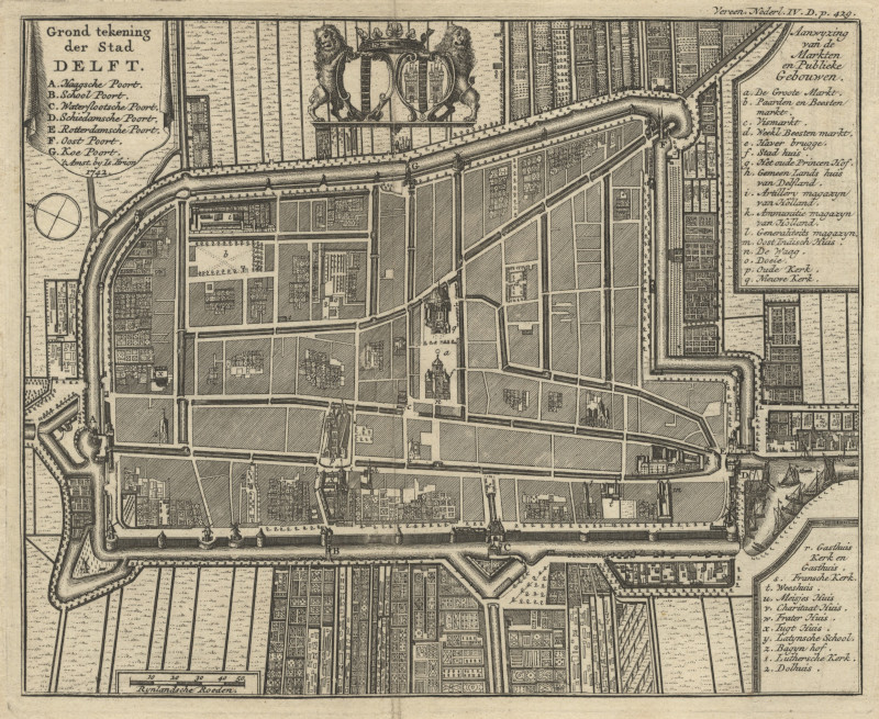 Grond tekening der stad Delft by I. Tirion