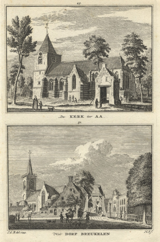 view De kerk ter Aa; Het dorp Breukelen by H. Spilman naar J. de Beijer