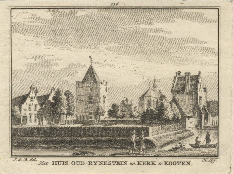 Het Huis Oud-Rynestein en Kerk te Kooten by H. Spilman, naar J. de Beijer