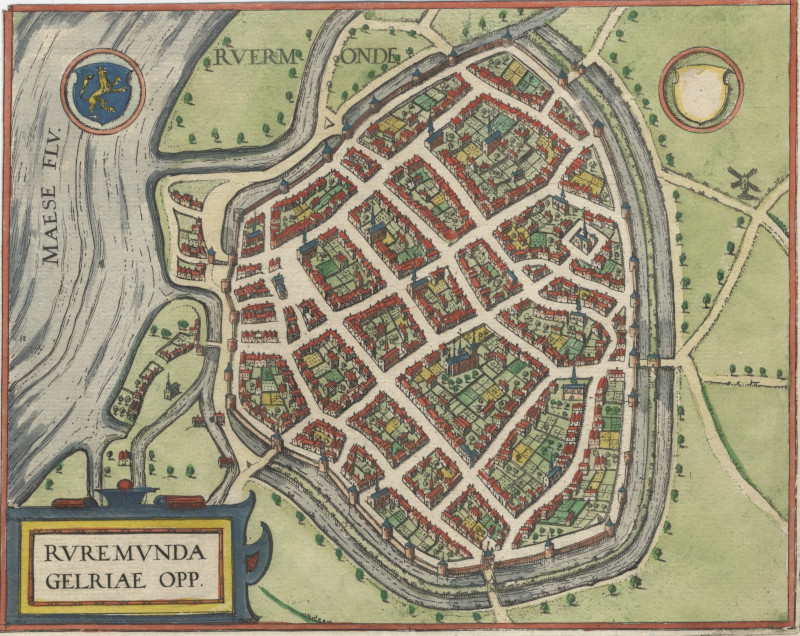 Ruremunda Gelriae Opp. by G. Braun en F. Hogenberg