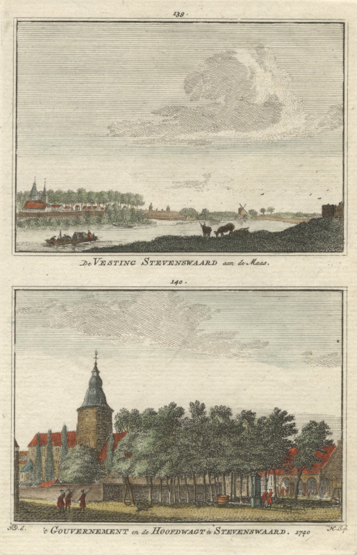 view De Vesting Stevenswaard aan de Maas; &acute;t Gouvernement en de Hoofdwagt te Stevenswaard 1740 by H. Spilman, naar J. de Beijer