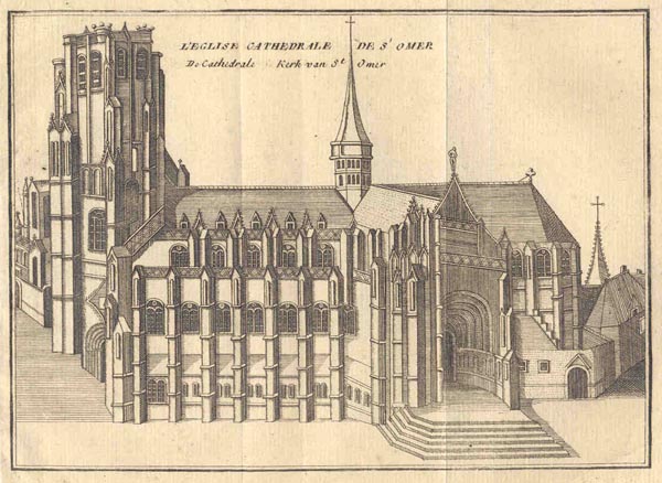view L; eglise cathedrale de Notre Dame a terouane.. De Cathedrale kerk van oure lieve vrouw tot therouan by J. Harrewijn
