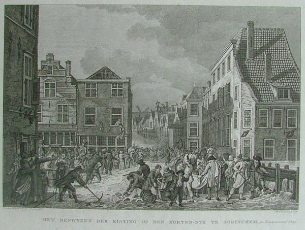 view Het beswijken der kisting op den Korten-dijk te Groninchem by R. Vinkeles, G. van Hardenberg